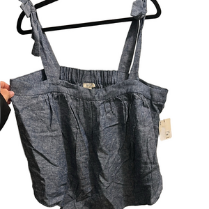 a.n.a Blue Smocked Tie Front Tank Top